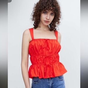 Sim & Sam Red Smocked Ruffle Hem Peplum Top Women’s XL 100% Cotton